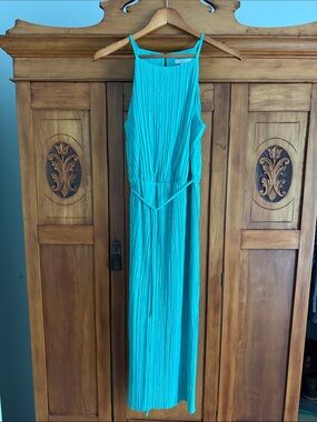 New York & Company Aqua Pleated Midi Dress